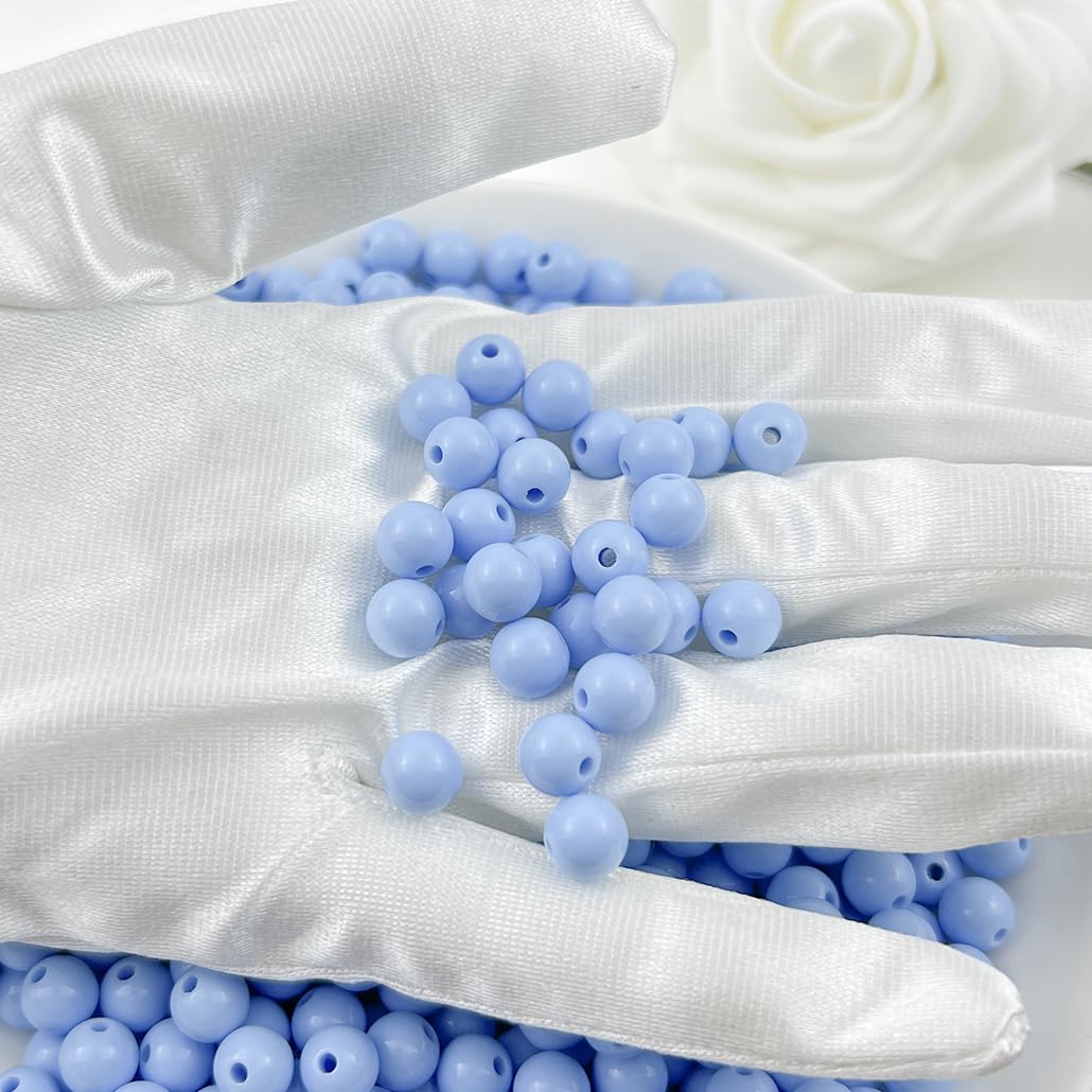 Mulutoo 400Pieces 8MM Acrylic Round Beads Round Acrylic Balls Chunky Beads Smooth Spacer Plastic Pastel Beads Craft Beads for Necklace and Bracelet Making Crafting Supplies(188-blue)