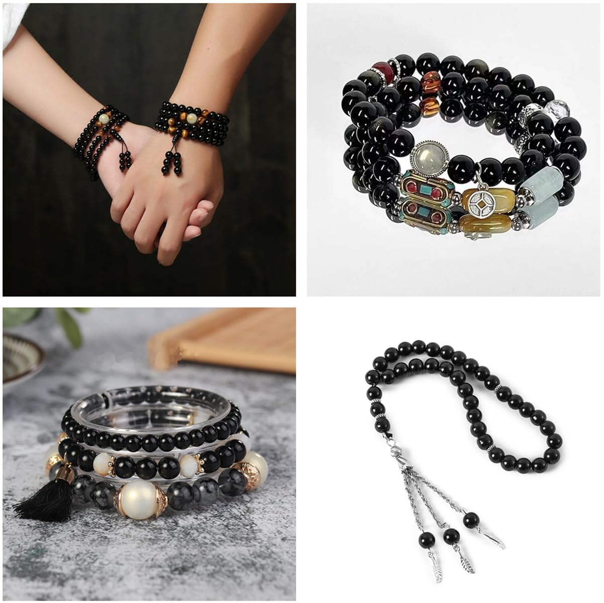 Bxwoum 200PCS Glass Beads 8mm Glass Beads for Jewelry Making Soild Black Round Loose Beads for Bracelets DIY Crafts (Black)