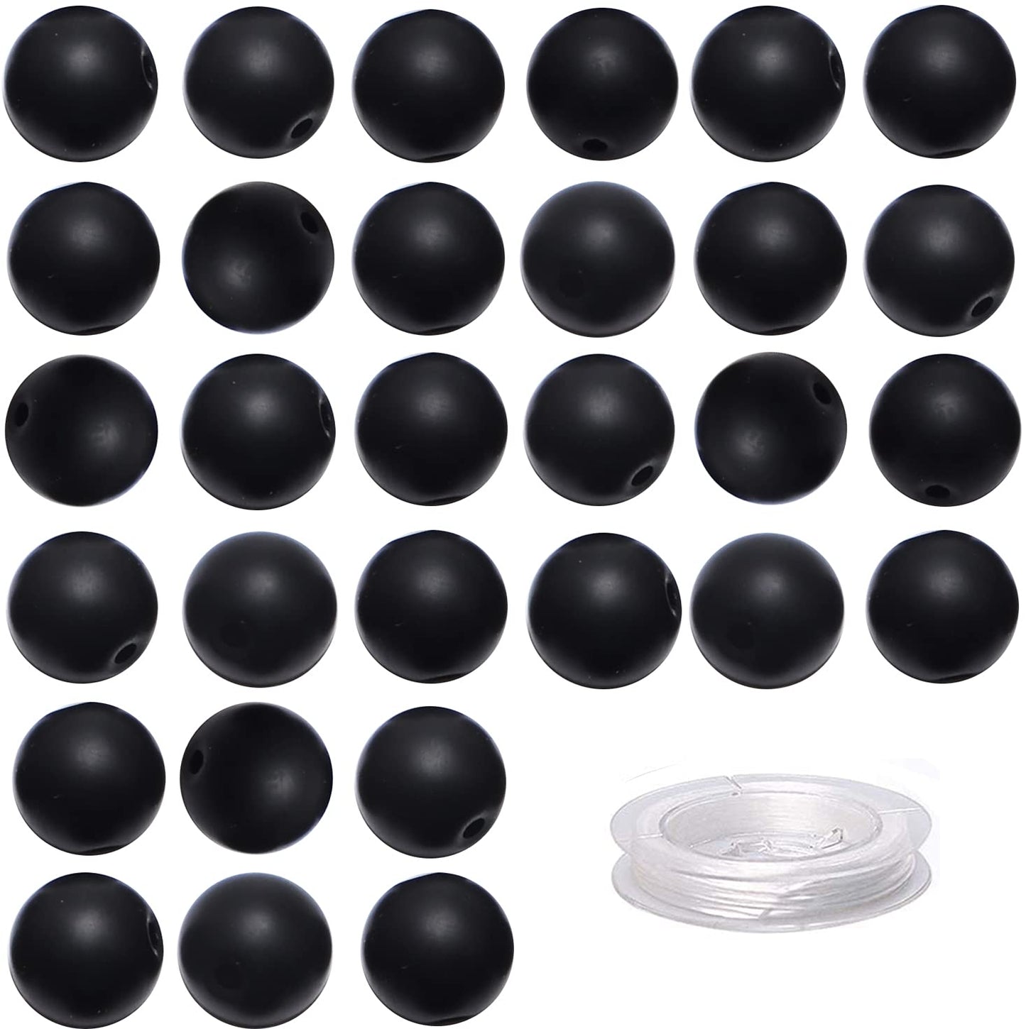 80Pcs Natural Crystal Beads Stone Gemstone Round Loose Energy Healing Beads with Free Crystal Stretch Cord for Jewelry Making (Matte Onyx, 10mm)