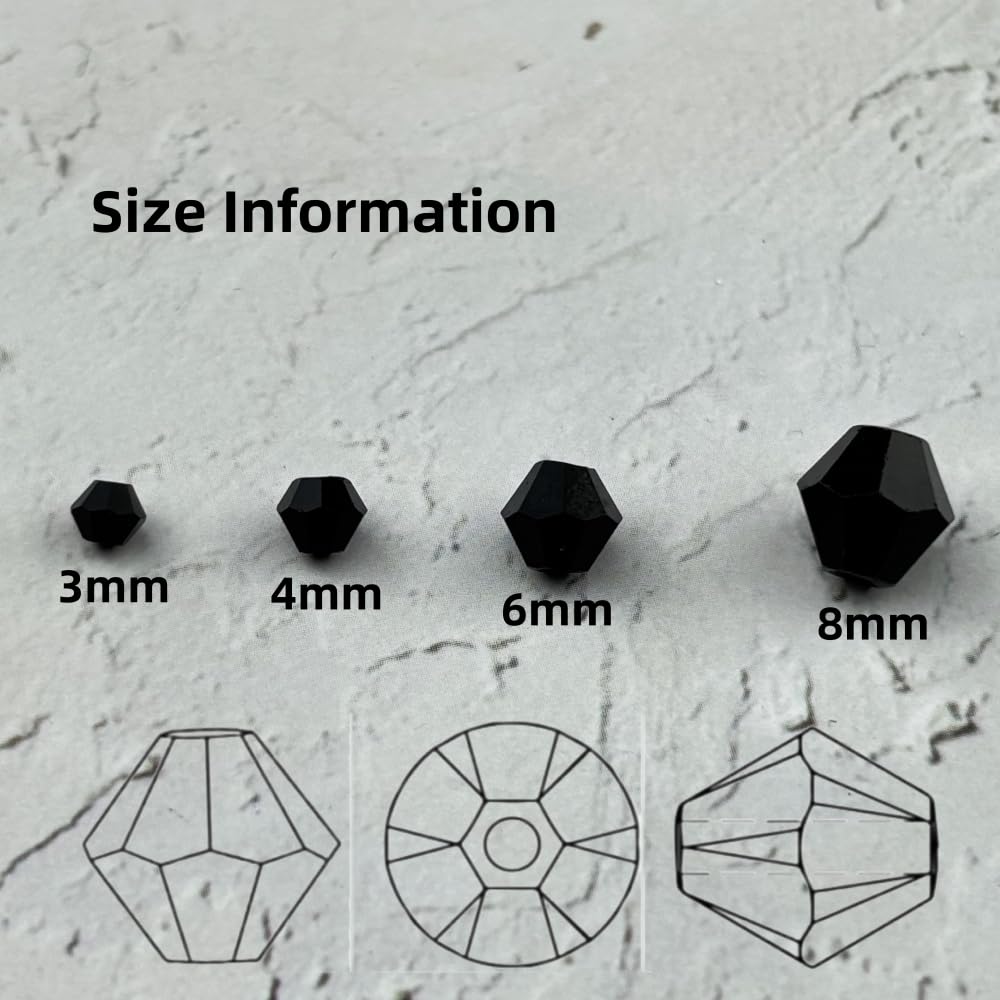 YUEXIGO 400pcs 4mm Bicone Glass Crystal Beads for Jewelry Making, Faceted Bicone Glass Spacer Beads for Bracelet Earring Necklace DIY Craft(Black)