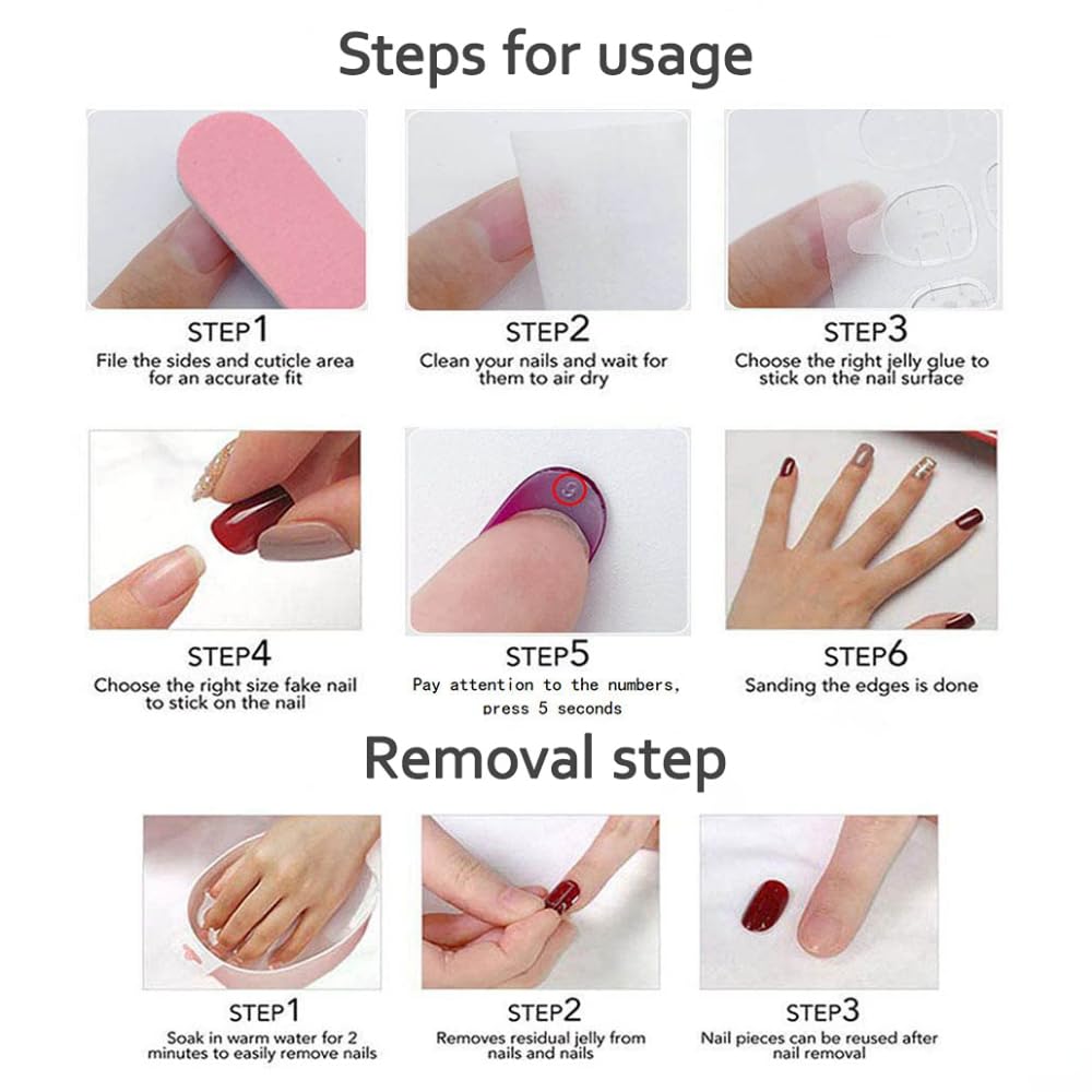 Press On Nails - Handmade 3D False Nails Short Medium Almond 10 Pcs Reusable ABS Material Finger Painting Nail Tip French Salon Design Artificial Fingernail for Women-M size