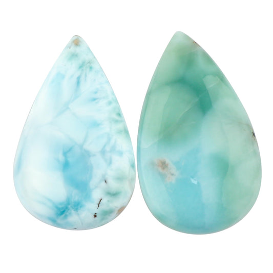 CRYSTALIS 2pcs, Pear, Natural Blue Larimar, Loose Gemstone, Wholesale Bulk Cabochons, Jewelry Making Supply, Chakra Healing Polished Stones, Wire Wrapping, DIY, Gem Collection, 20mm+