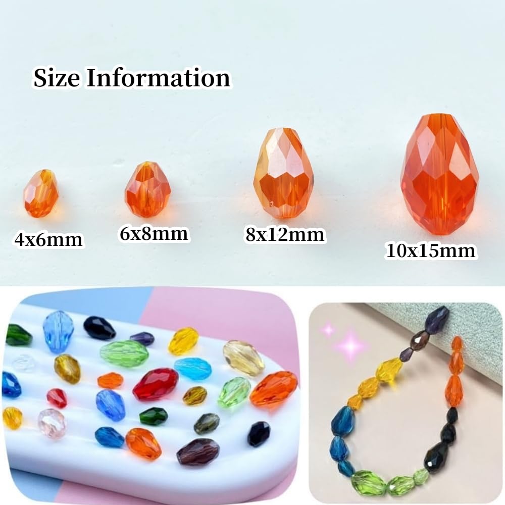Honkoolly 200pcs 4x6mm Teardrop Crystal Glass Beads Vertical Hole Faceted Glass Teardrop Spacer Beads for Bracelets Necklace Earring DIY Jewelry Making Craft(Orange AB)