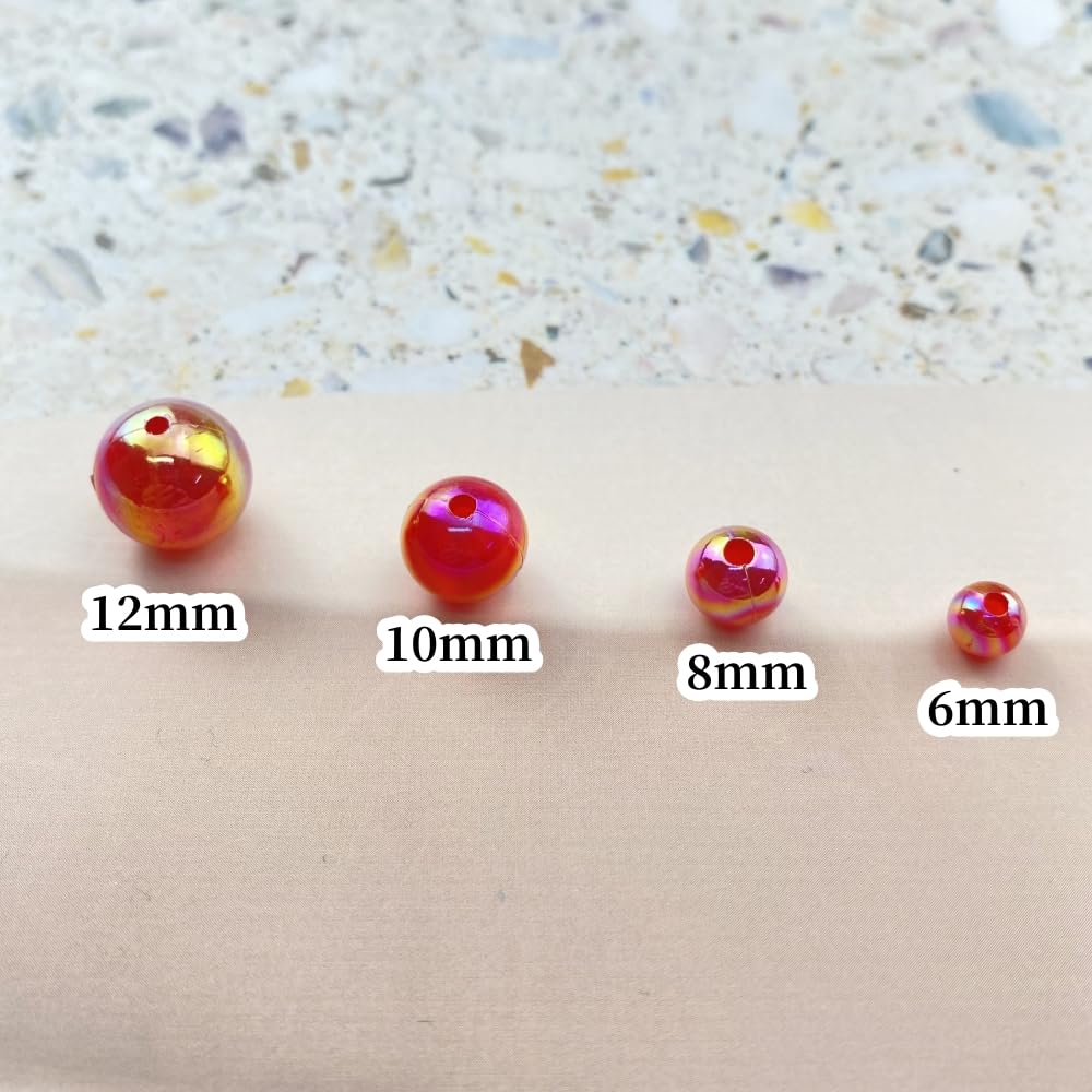 100pcs Acrylic Round Beads 12mm AB Colors Craft Beads Round Spacer Beads with Holes for Earring Bracelet Necklace Key Chains Jewelry Making(Red AB)