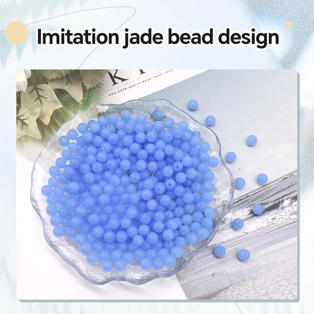 PAMIR TONG 400pcs 8mm Lt Blue Round Glass Beads for Bracelet Pretty Smooth Loose Beads for Necklace-Earring-Jewelry Making-Home Decor and DIY Crafts & Projects