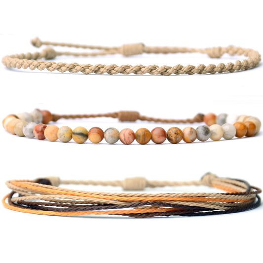 Handmade Natural Stone Beaded Healing Bracelet Gift for Men Adjustable Rope String Bracelet (Crazy Agate, Adjustable)