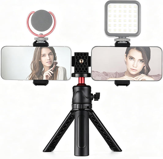 Andoer 4 Multifunctional Smartphone Video Kit Including Universal Phone Tripod Mount with Dual Phone Holders Cold Shoe