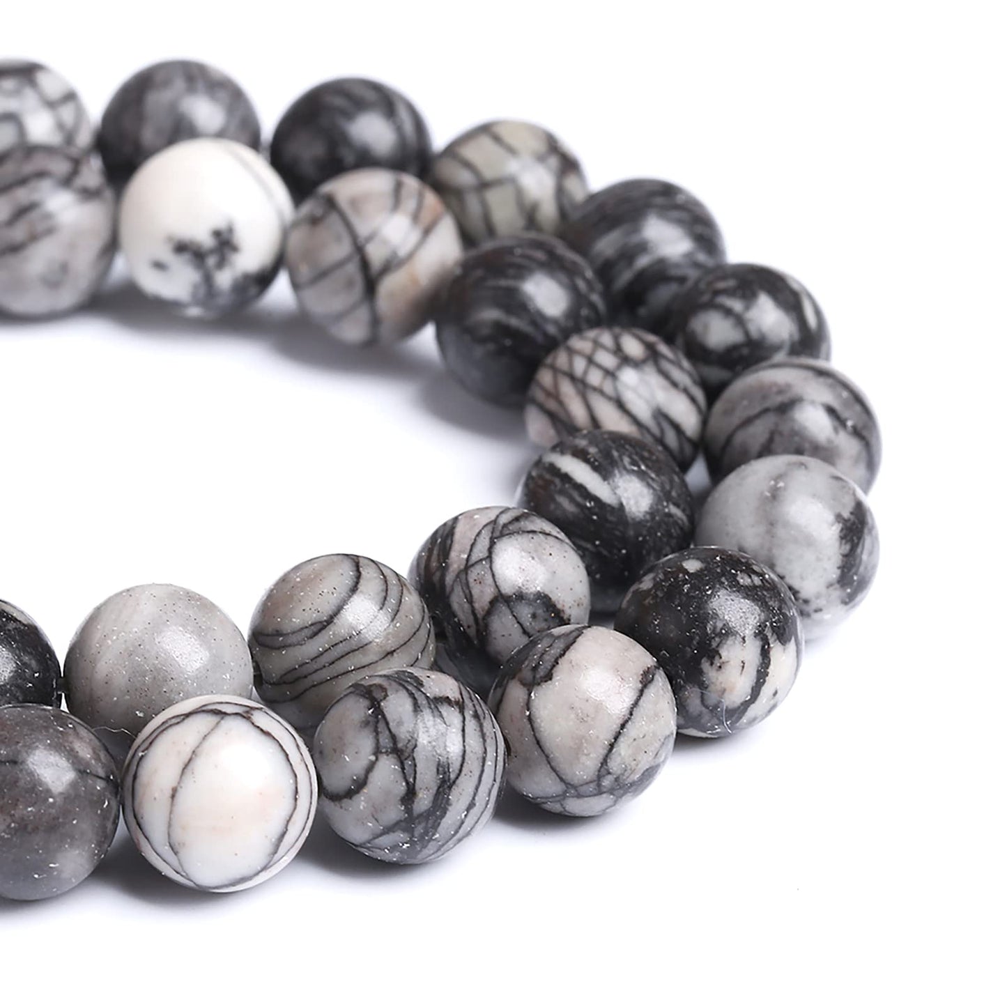6MM 60PCS Natural Stone Black Network Zebra Loose Beads for Jewelry Making DIY Bracelet 1 Strand