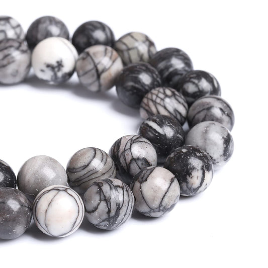 12MM 31PCS Natural Stone Black Network Zebra Loose Beads for Jewelry Making DIY Bracelet 1 Strand