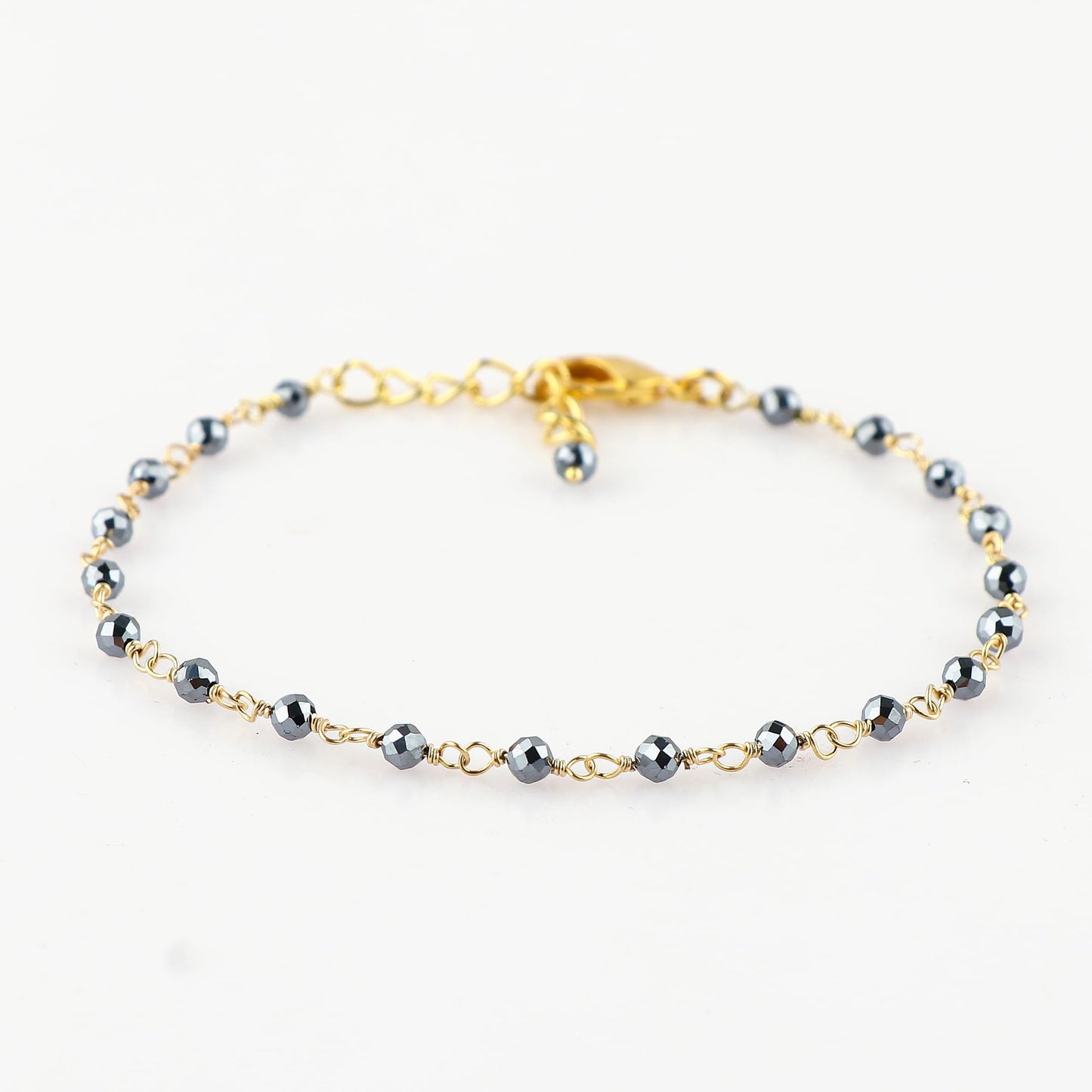 CRYSTALINES Natural Teraherts Gemstones Rosary Bracelet, Handmade Gold Plated Jewelry, Wire-Wrapped, Beaded Rosary Chain, Healing Crystals, Women Bracelet, Adjustable Chain, 7+1inch, A Grade