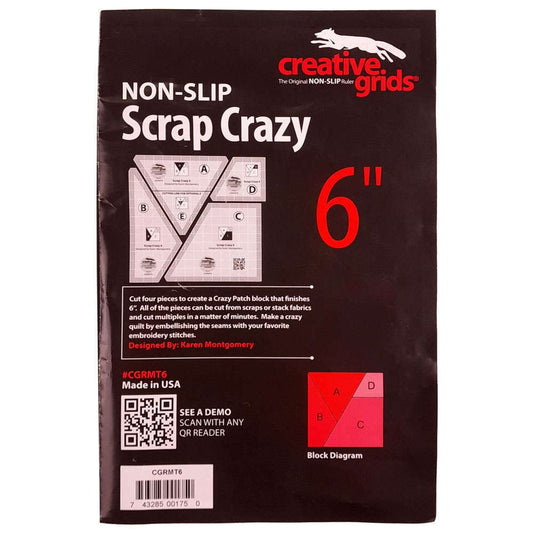 Creative Grids Scrap Crazy 6 Template Set Quilt Ruler – CGRMT6 – Made in USA, 6in x 9in, Non-Slip Grip Acrylic Quilting, Sewing, Crafting, Patchwork Ruler & Template