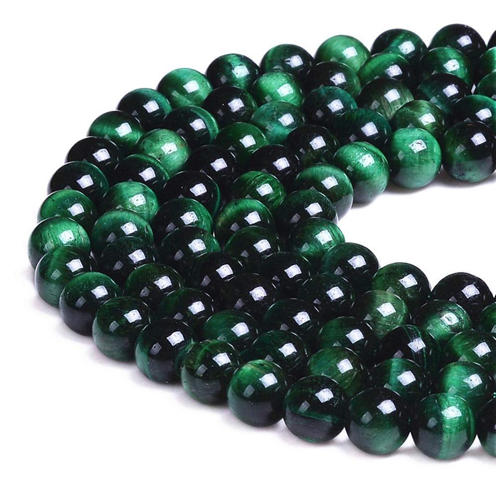 PLTbeads Natural Gemstone Loose Beads Smooth Round Approxi 15 inch DIY Bracelet Necklace for Jewelry Making (8mm, Green Tiger Eye)