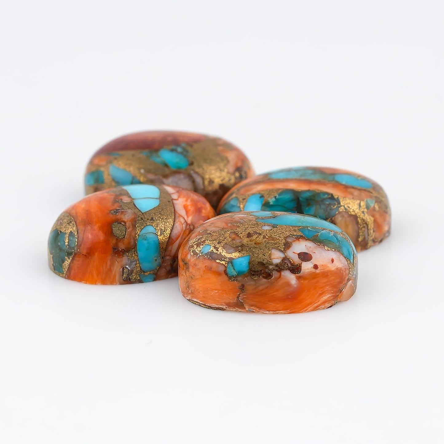 ColouredRocks (4 pcs OYSTER TURQUOISE, Oval Shape, Natural Cabochon Crystals, Loose Gemstone, Wholesale Polished Supply, Jewelry Making, DIY Craft, Gem Collection (10-15mm free size)