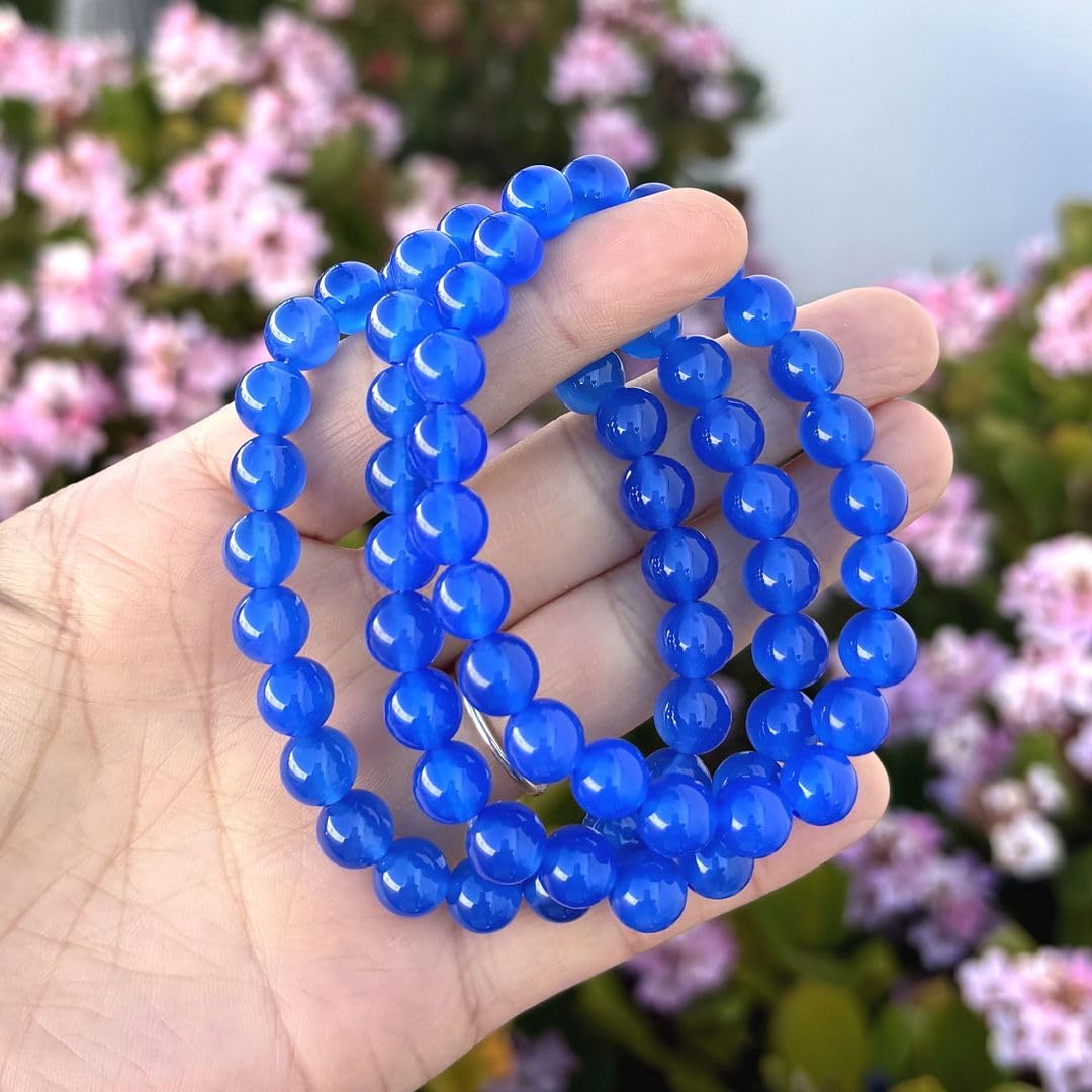 Adabele Real Natural Blue Agate Gemstone Beaded Bracelet 8 inch Stretch Chakra Healing Crystal Stone Jewelry Women Mom Gift (Unisex) GB8-C18