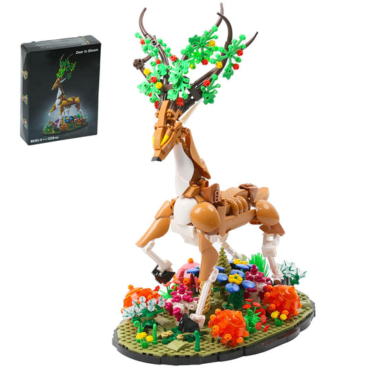 FIKAXTOY DIY Deer with Flowers Building Set, Animal & Plants Collection Model Kit, Nature Decor for Home Office Shelf, Collectible Craft for Adults & Teens