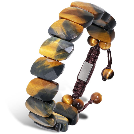 GALKCRST Mens Tiger Eye Bracelet, Unique Leaf Cut Yellow and Blue Tiger Eye Beads, Genuine Premuim Handmade Mens Beaded Bracelet, Grounding and Protection Energy Stone Bracelet for Him