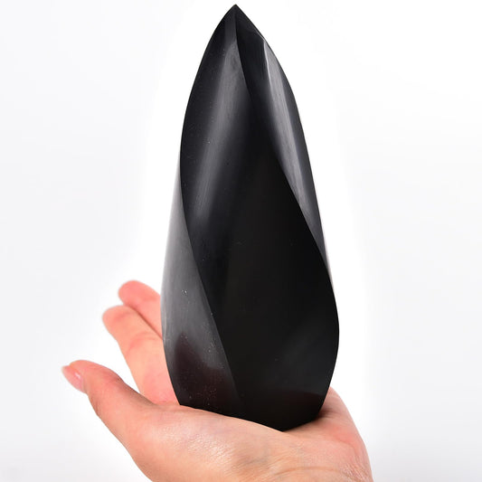 JIC Gem Large Healing Crystal Tower Black Obsidian 4 Sides Spiral Obelisk Point Energy Gemstone Home Decor 1.1-1.7 Lbs