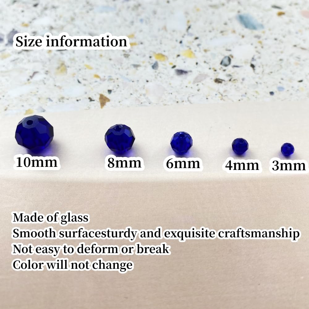 Xinhongo Crystal Glass Beads 400 Pieces 4mm Round Faceted Glass Spacer Beads for Jewelry Making Bracelet Earring Necklace DIY Craft Supplies(Deep Blue)
