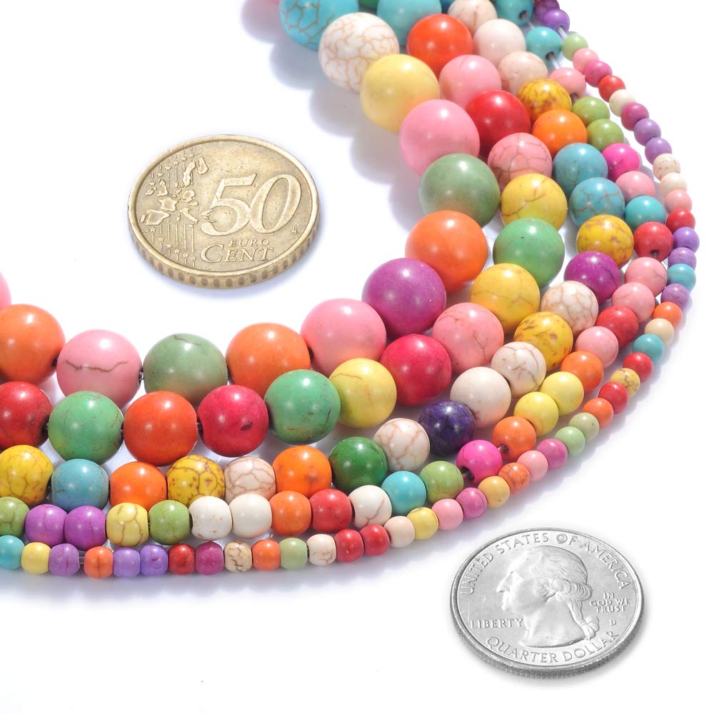 Stone Beads 14mm Colorful Turquoise Gemstone Round Loose Beads Crystal Energy Stone Healing Power for Jewelry Making DIY,1 Strand 15"