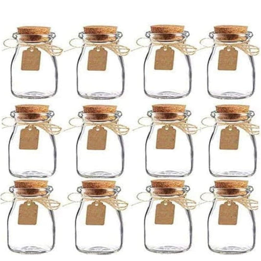 Amajoy 16PCS 3.4oz Small Glass Jars with Cork Glass Favor Jar Candy Bottle Decorative Jars DIY Jar Wedding Favor Party Favor Honey Pot with Label Tags and String (16)