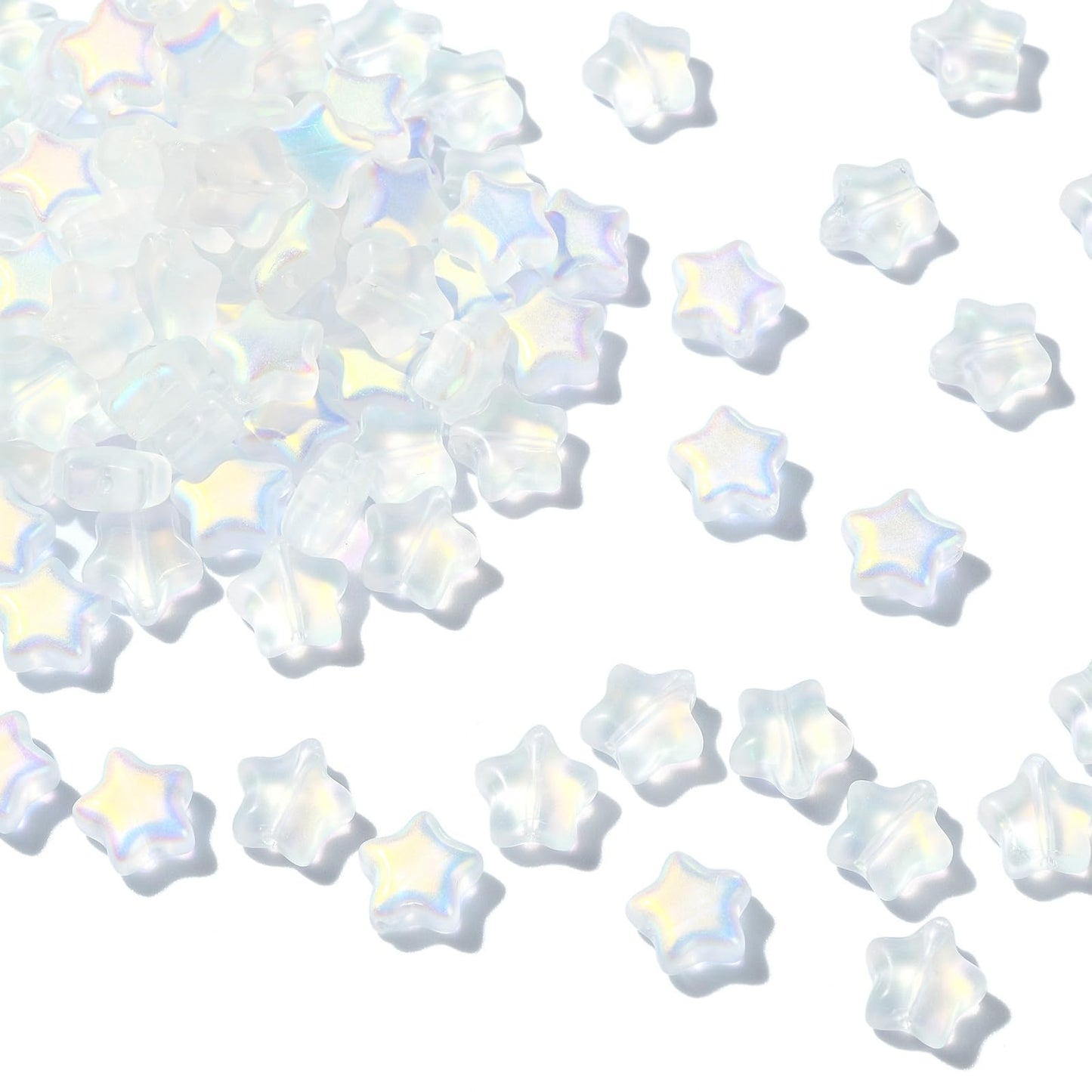 UR URLIFEHALL 100 Pcs Spray Painted Glass Star Beads AB Color Plated Frosted Glass Beads for Earring Bracelet Necklace DIY Craft Making
