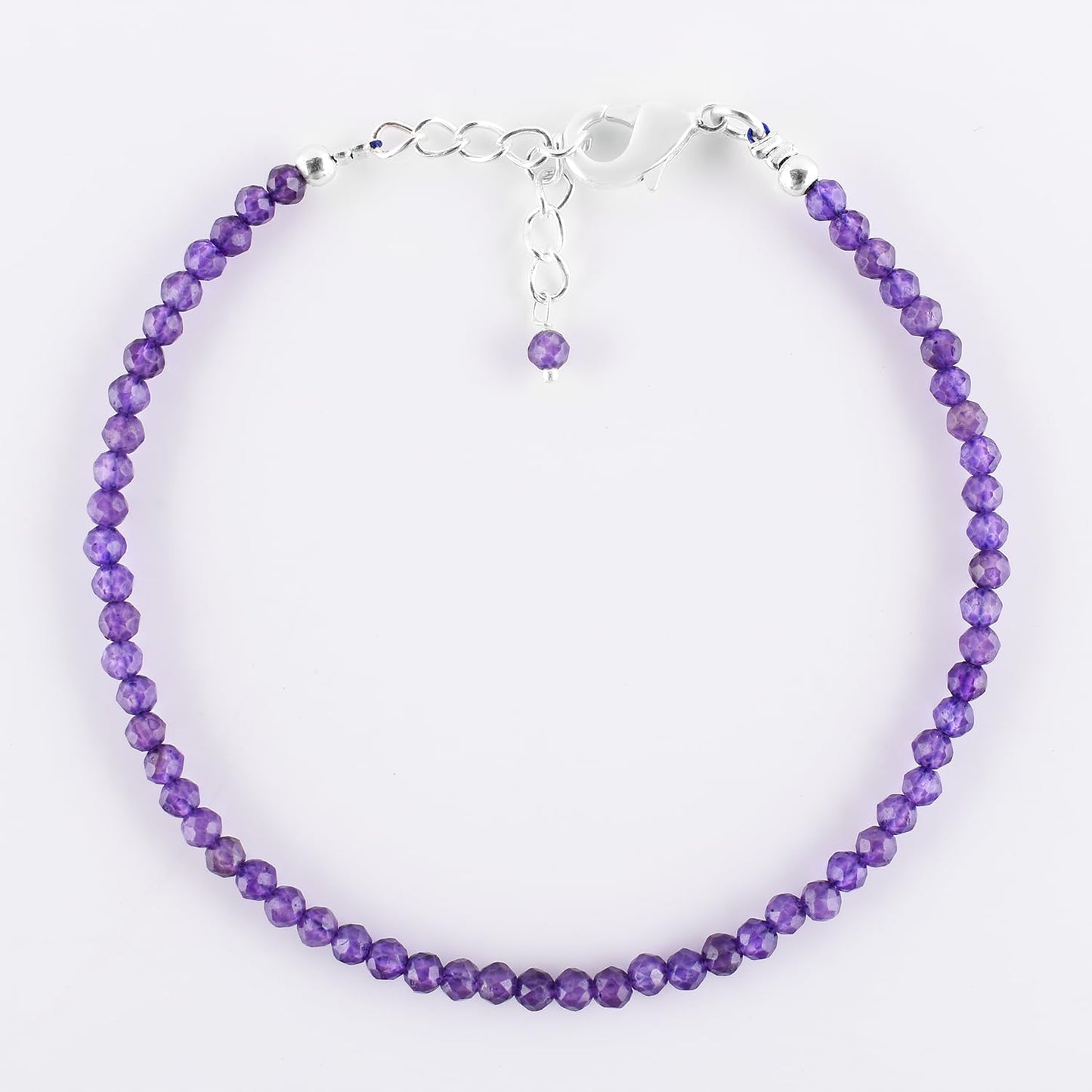 YANARA Amethyst Bracelet for Women, February Birthstone Purple Gemstone Beaded Jewelry, Handcrafted Healing Crystal Bracelet, Silver Plated Adjustable Chain 8 Inch, Dainty Minimal Daily Wear Gift for Her