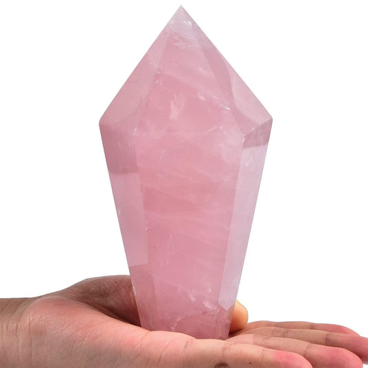 VIZYTOU Rose Quartz Tower Healing Crystal Quartz Obelisk Point Pink Stone Wand Reiki Healing Meditation Rock 1.1-1.7 LBS