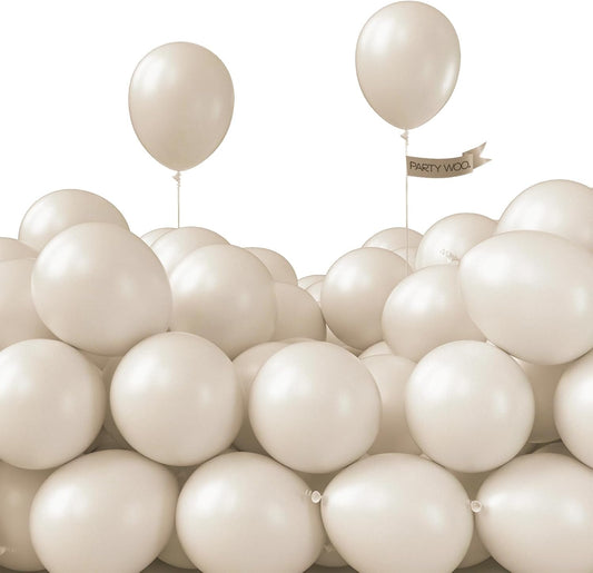 PartyWoo White Sand Balloons - 50 Pcs 5-Inch Mini Beige & Cream Latex Balloons for Weddings & Celebrations