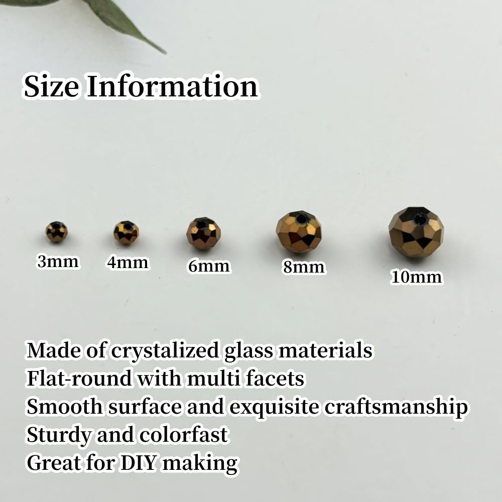 YUEXIGO 150pcs 8mm Crystal Glass Beads for Jewelry Making, Faceted Rondelle Glass Spacer Beads for Wind Chimes Bracelet Earring Necklace DIY Craft(Antique Brass)