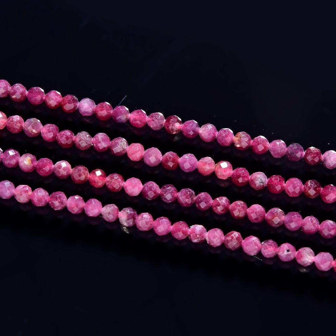 Adabele 15 Inch Natural Pink Tourmaline Healing Gemstone 4mm (0.16 Inch) Tiny Small Faceted Round Loose Beads Stone Spacer (90-100pcs) for Craft Jewelry Making GK4-1