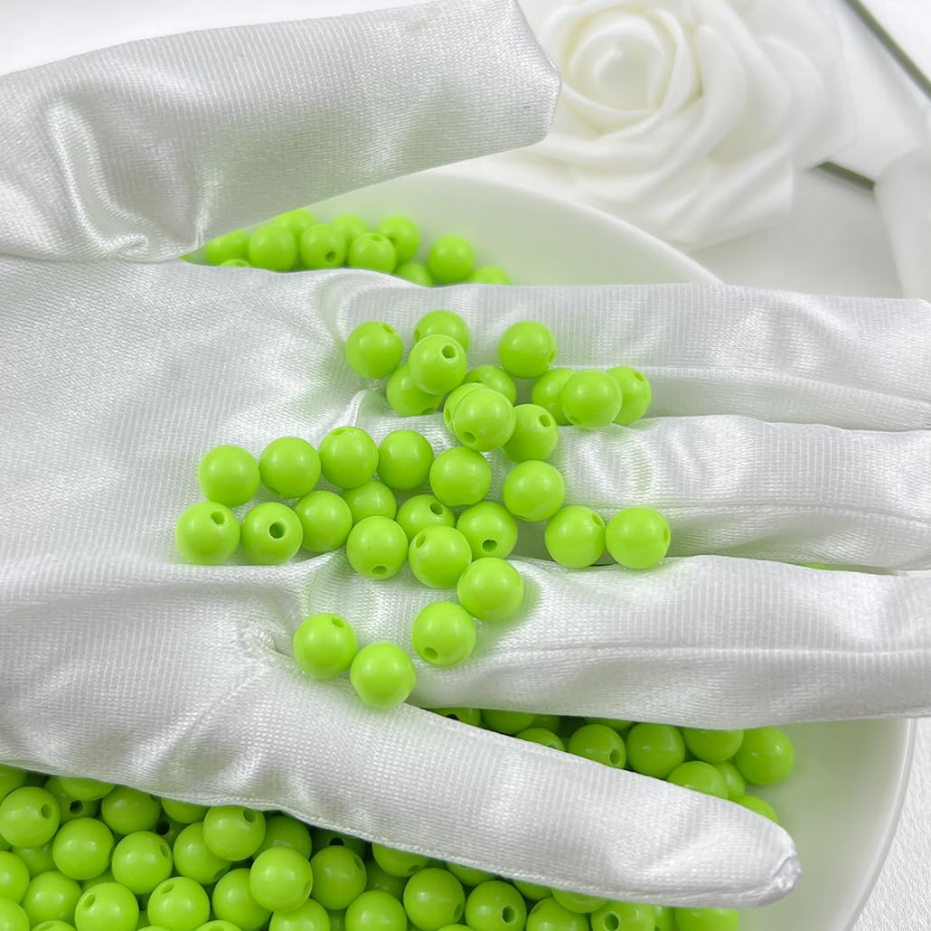 Mulutoo 400Pieces 8MM Acrylic Round Beads Round Acrylic Balls Chunky Beads Smooth Spacer Plastic Pastel Beads Craft Beads for Necklace and Bracelet Making Crafting Supplies(197-fruit Green)