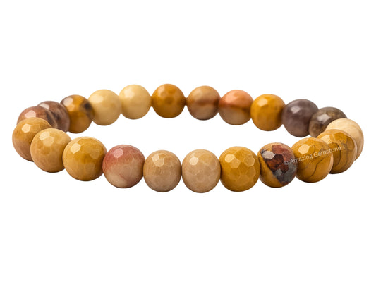 Amazing Gemstone Mookaite Jasper Bracelet for Women - Chakra Mens Bracelet Protection Crystals&Healing Stones - Blessing Bracelet Spiritual Meditation Gift (Faceted Beaded Bracelet)