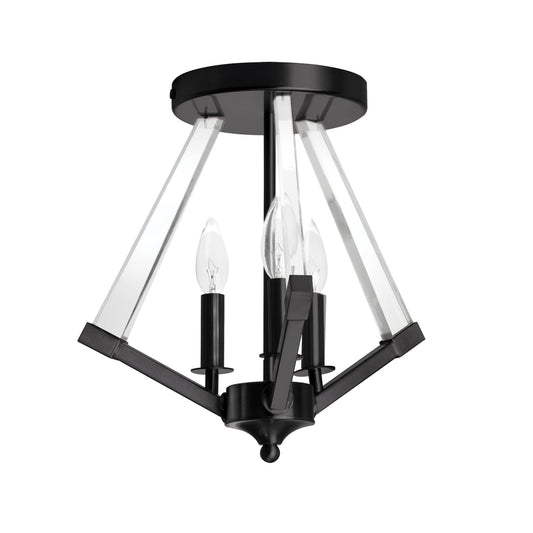 Dainolite 3 Light Semi-Flush Mount, Incandescent, Matte Black, Model ALT-153SF-MB, Clear Acrylic