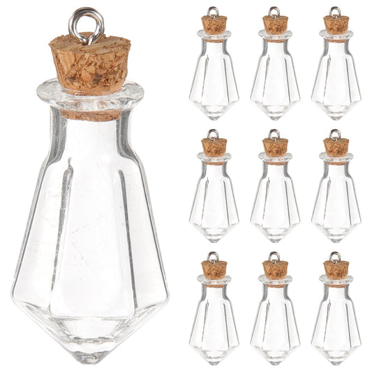 10 Packs Mini Glass Bottles with Corks Stoppers, Tiny Glass Wishing Bottles Small Vial Pendant for Wedding Birthday Party DIY Crafts Supplies