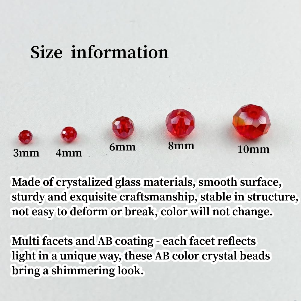 YHYPOCI 400pcs 4mm Crystal Glass Beads for Crafts Faceted Rondelle Glass Beads for Jewelry Making Crystal Spacer Beads for Necklaces Bracelets Earrings DIY Craft(Red AB)