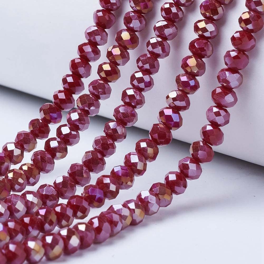10 Strands Briolette Faceted Rondelle Glass Beads 4x3mm Red AB Color Opaque Glass Tiny Spacer Beads 1300pcs for Bracelets Jewelry Making