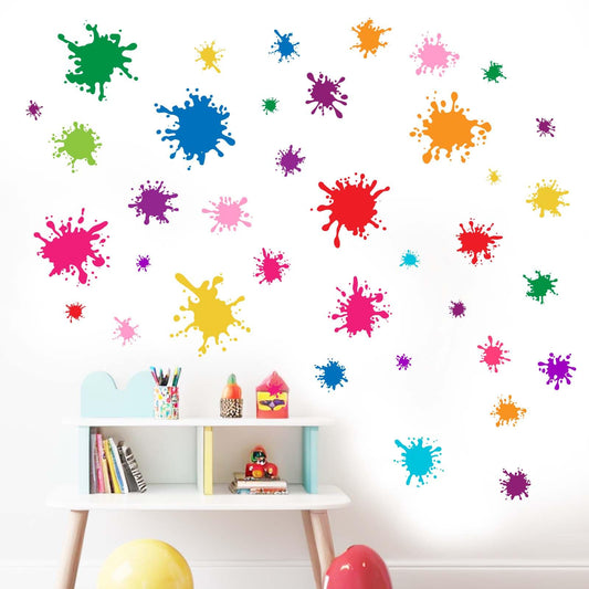 Amimagen 38pcs Colorful Paint Splatter Wall Decals - Graffiti Painting Splotches Wall Stickers - Nursery Kids Baby Girls Boys Room Daycare Kindergarten Playroom Classroom Wall Decor