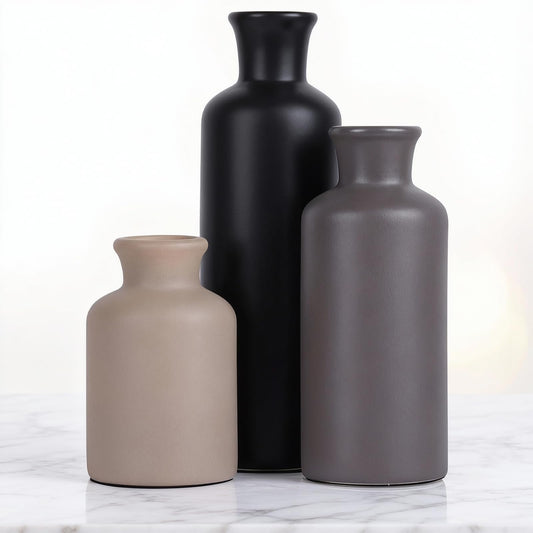 Farmhouse Ceramic Vase Set of 3 – Rustic Floral Pattern Decorative Vases for Home Decor, Vintage Country Style Table Centerpieces for Living Room, Shelf, Mantel & Entryway Decoration