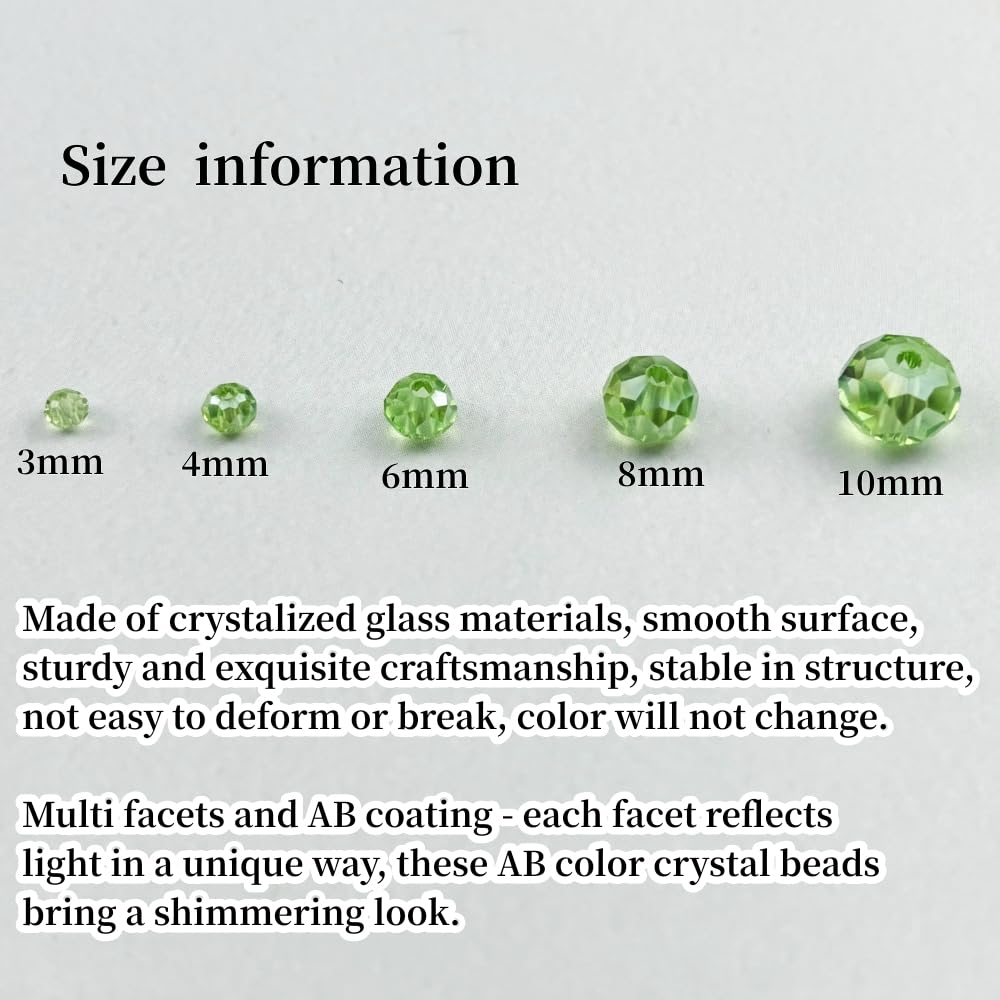 YHYPOCI 200pcs 6mm Crystal Glass Beads for Crafts Faceted Rondelle Glass Beads for Jewelry Making Crystal Spacer Beads for Necklaces Bracelets Earrings DIY Craft(Light Green AB)