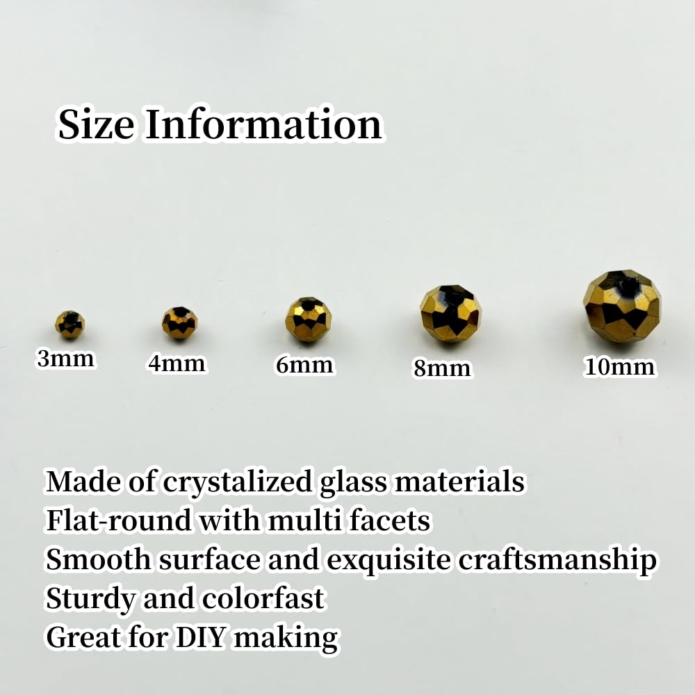 YUEXIGO 500pcs 4mm Crystal Glass Beads for Jewelry Making, Faceted Rondelle Glass Spacer Beads for Wind Chimes Bracelet Earring Necklace DIY Craft(Gold)