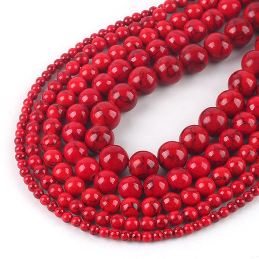 10mm 35pcs Beads Howlite Turquoises Natural Stone Jewelry Bijoux Vintage Findings Necklace Lariat Earrings Crystal Dangle Component Bracelet Making DIY(10mm, Red Round)