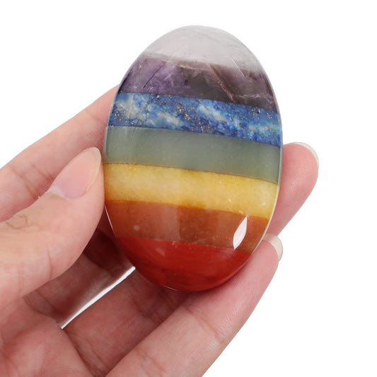 Loveliome Natural 7 Chakra Oval Polished Worry Stones, Healing Crystal Indoor Fountain Stones Massage Energy Anxiety Relief Items
