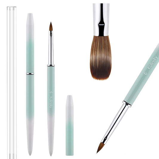 100% Pure Kolinsky Acrylic Nail Brush Size 6, Hair Acrylic Crystal Ombre White Green with Silver Ferrule Round Shaped for Women Girls Manicure Tools Accessories