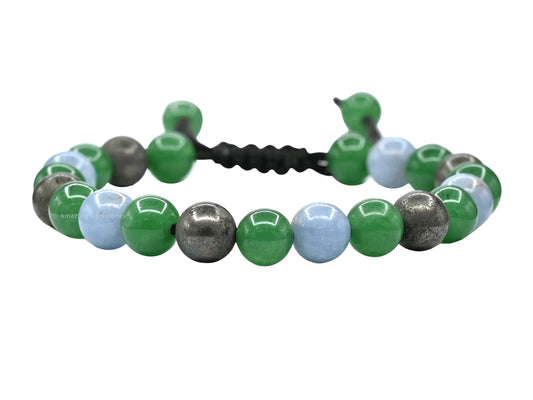 Amazing Gemstone Motivational Bracelet for Women Men Manifestation - Pyrite Angelite Green Aventurine Bracelet for Healing Calming Anxiety Stress Relief Gifts Pulseras Para Hombres Mujer (Adjustable)