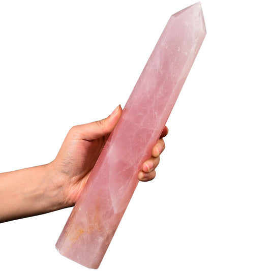 AMOYSTONE Extra Large Healing Crystal Obelisk Tower Rose Quartz Point Wand Crystal Decor Reiki Gifts for Bignners 2.2-2.6 LBS