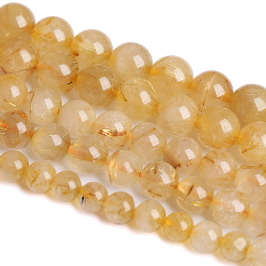 10MM 36PCS Natural Stone Golden Rutile Quartz Beads Gemstone 2A Grade Actinolite Semi Precious Crystal Loose Beads for Jewelry Making DIY Bracelet Necklace 1 Strand