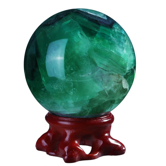 TUMBEELLUWA Fluorite Crystal Ball with Stand for Fortune Teller Witchcraft Divination, Decorative Gemstone Sphere for Home Decor, 51-60 mm