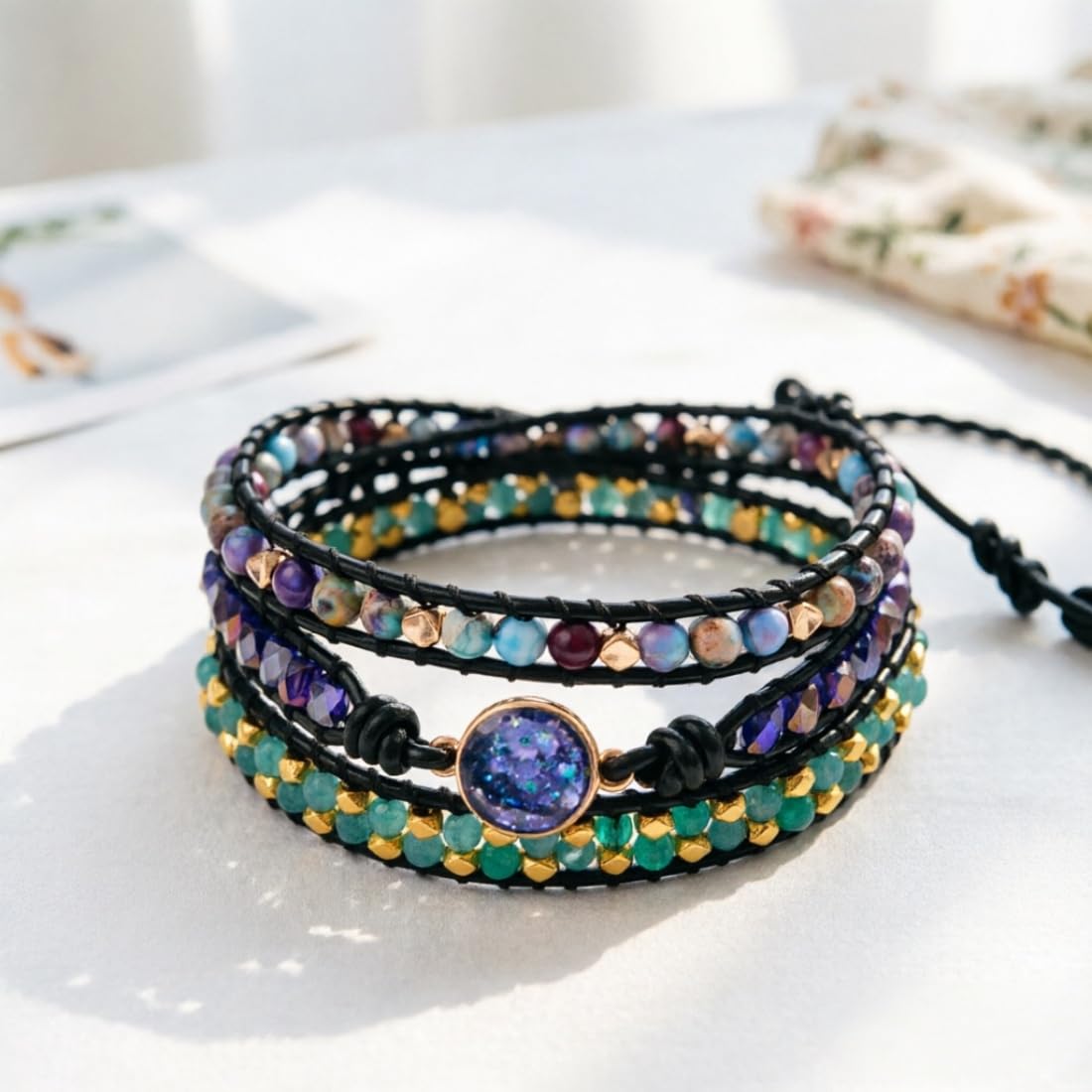 YGLINE Natural Stone Wrap Bracelet For Women,Healing Energy Bead Leather Wrap Bracelet Jewelry Collection
