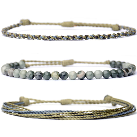 Handmade Natural Stone Beaded Healing Bracelet Gift for Men Adjustable Rope String Bracelet (Mud colored stone, Adjustable)