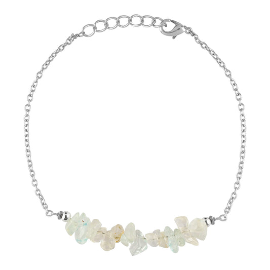 Gemimpression Handmade Clear Quartz Chips Bar Bracelet – Natural Energy Healing Crystals – Silver Plated Adjustable 8 Inch Chain – Christmas Gift